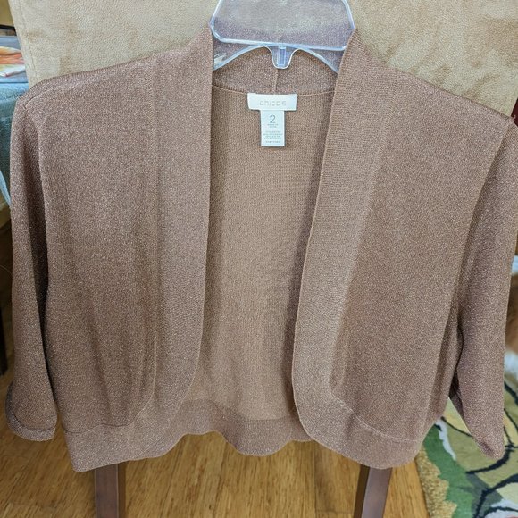 Bronze Metallic Shrug/Bolero Cardigan Sweater by Chico's Size 2 - Picture 1 of 2